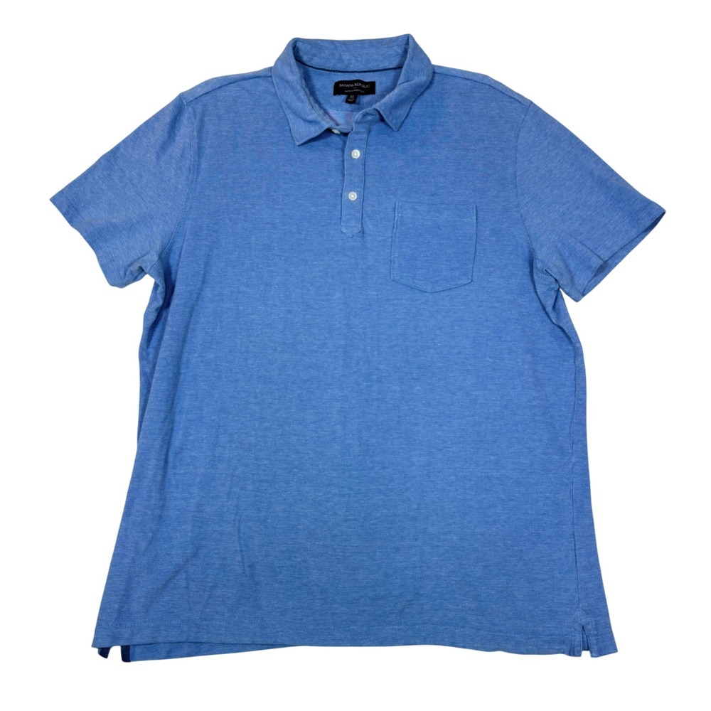 Banana Republic Mens XL Blue Wicking Pique Polo Shirt Short Sleeve Pocket Cotton